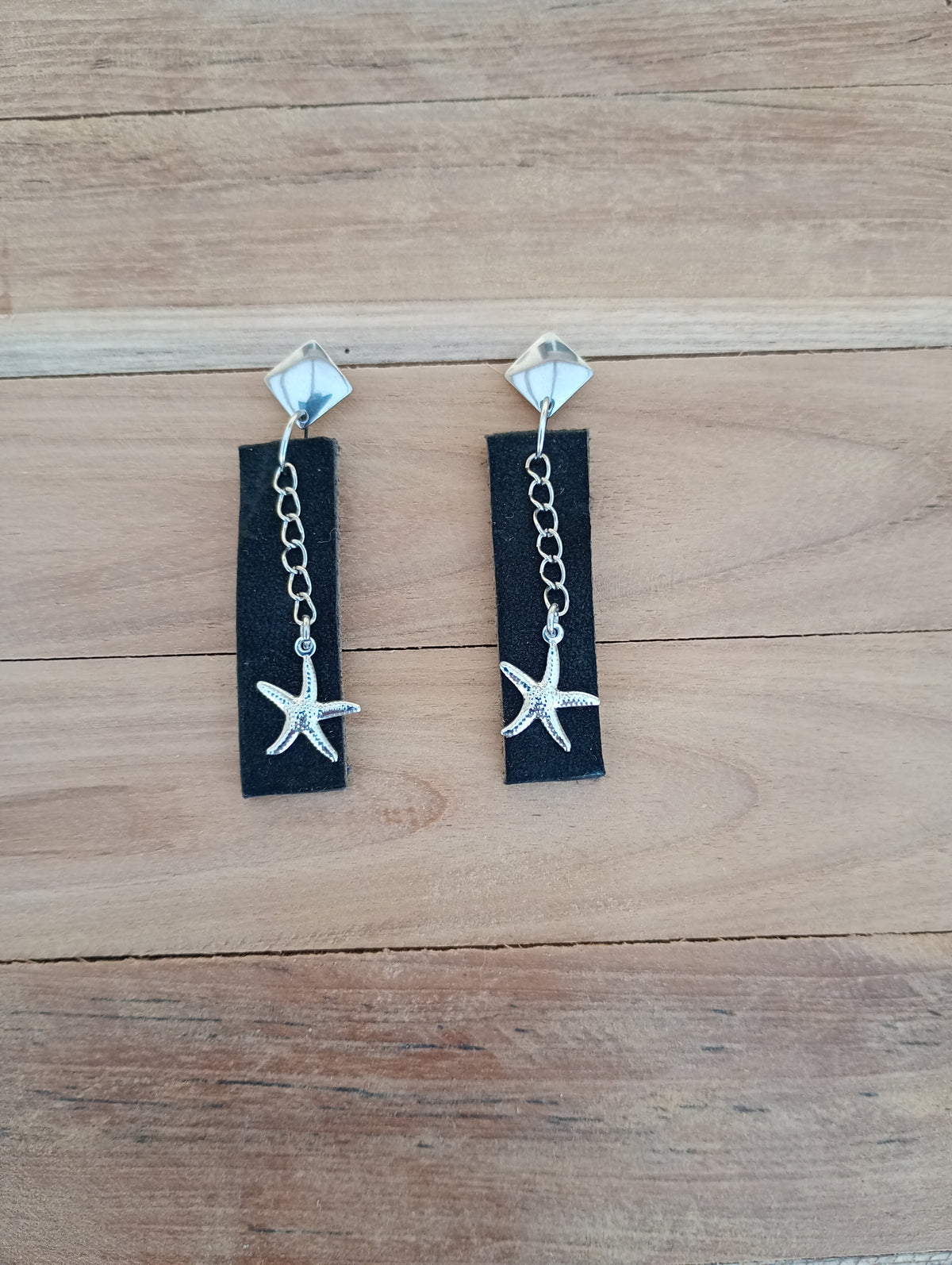 Boucles d'oreilles acier inoxydable/cuir
